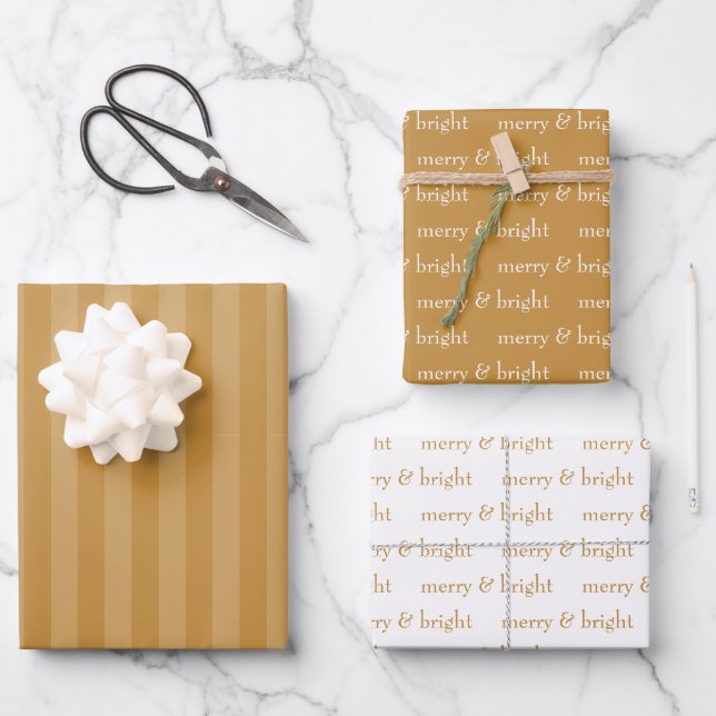 Feuille De Papier Cadeau Joyeux et Joyeux Noël Or (Recto)