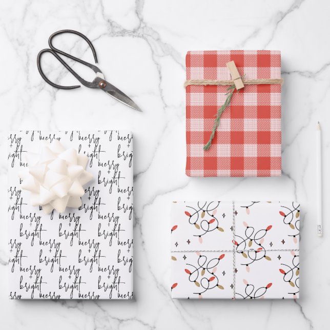 Feuille De Papier Cadeau Joyeux et lumineux Noël (Recto)