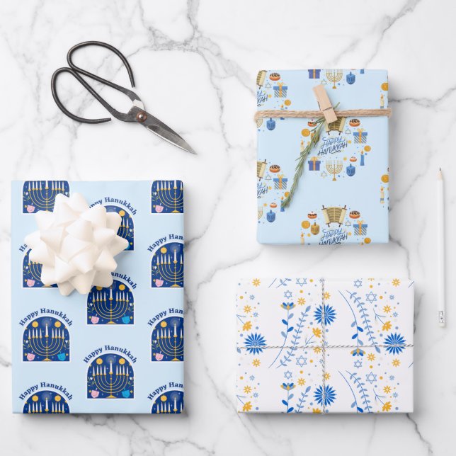 Feuille De Papier Cadeau Joyeux Festival de Noël Hanoukka (Recto)