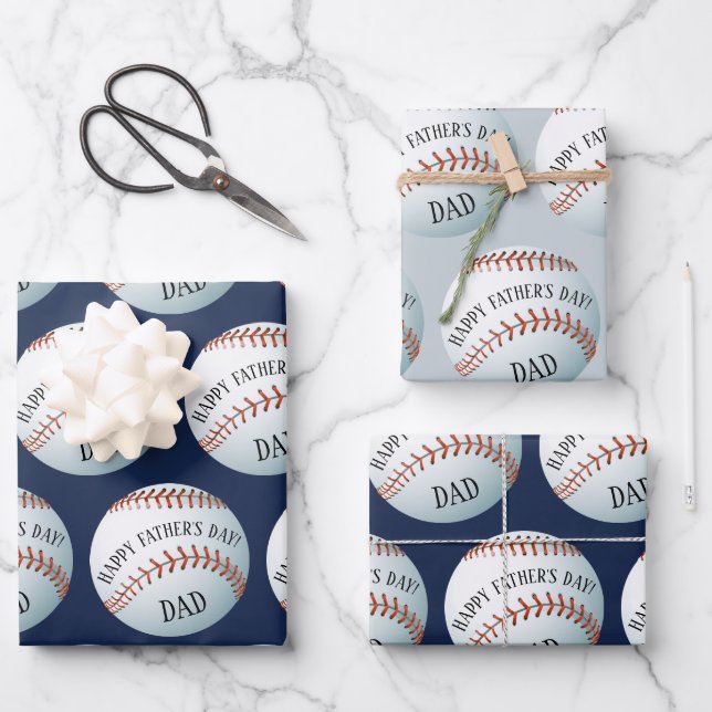 Feuille De Papier Cadeau Joyeux Fête des pères de baseball (Recto)