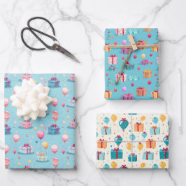 Feuille De Papier Cadeau Joyeux gâteaux d'anniversaire Ballons cadeau Motif