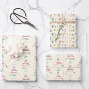Feuille De Papier Cadeau Joyeux gâteaux d'anniversaire mignon charmant cade