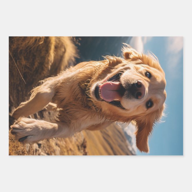 Feuille De Papier Cadeau Joyeux Golden Retriever en cours (Devant)