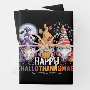 Feuille De Papier Cadeau Joyeux HalloMerciMas Gnomes Halloween Noël