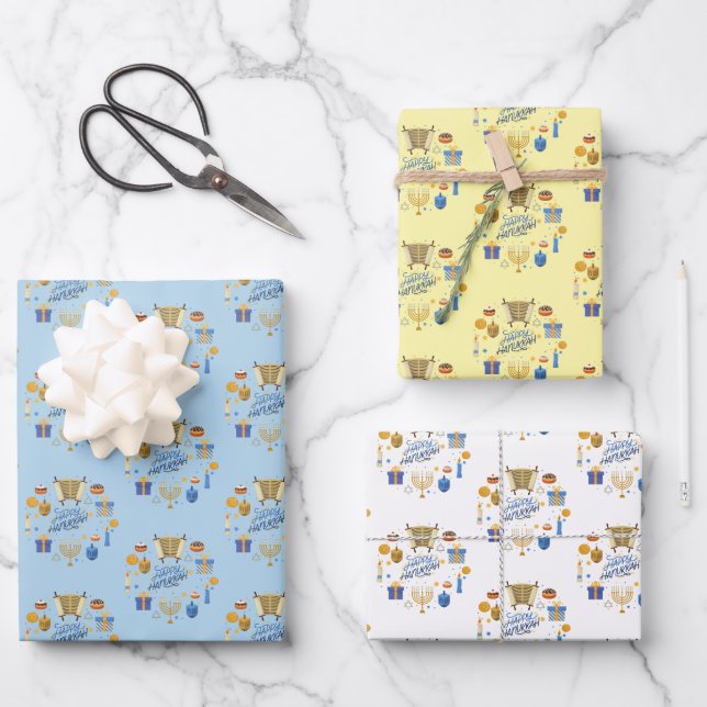 Feuille De Papier Cadeau Joyeux Hanoukka Couleur Mixte (Recto)