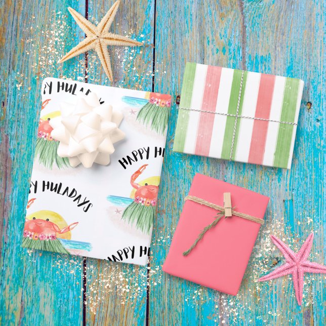 Feuille De Papier Cadeau Joyeux Huladays Crabe Hawaiian Tropical Christmas (Créateur téléchargé)