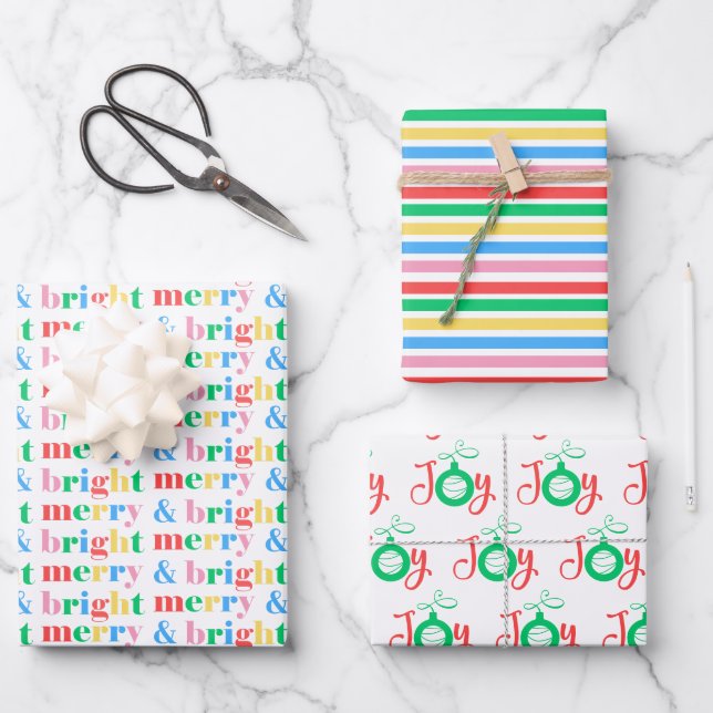 Feuille De Papier Cadeau Joyeux Joyeux et brillant Noël 3 (Recto)