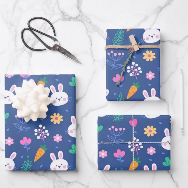 Feuille De Papier Cadeau Joyeux lapin d'amour blanc de Pâques (Recto)