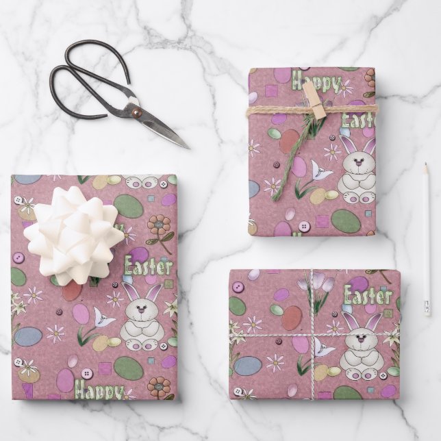 Feuille De Papier Cadeau Joyeux Lapin de Pâques (Recto)