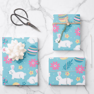 Feuille De Papier Cadeau Joyeux lapin de Pâques Floral