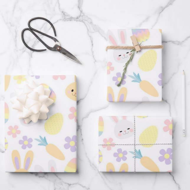 Feuille De Papier Cadeau Joyeux lapin violet de Pâques (Recto)