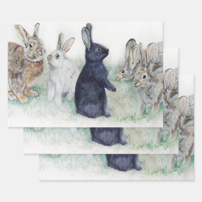Feuille De Papier Cadeau Joyeux lapins de Pâques (Lot)