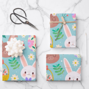 Feuille De Papier Cadeau Joyeux lapins mignons de Pâques