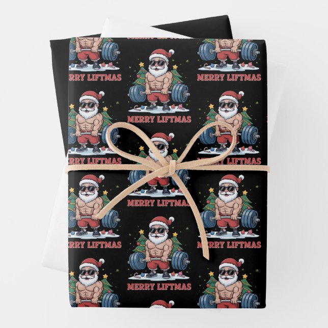 Feuille De Papier Cadeau Joyeux Liftmas Poids Père Noël Fitness Gym (En situation)