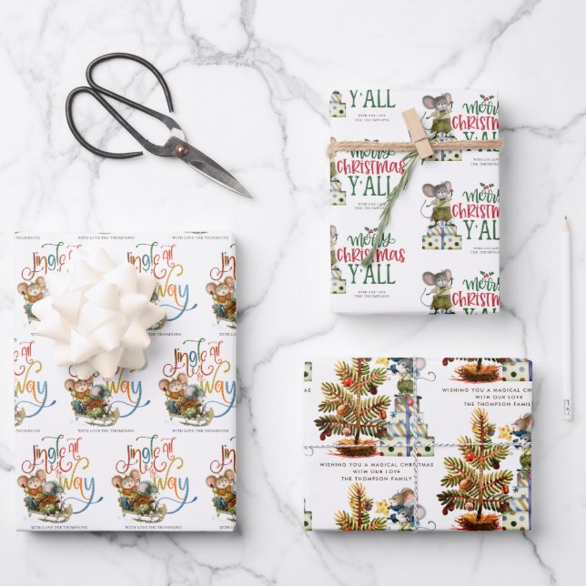 Feuille De Papier Cadeau Joyeux Mice Joyeux Nom de Noël (Recto)