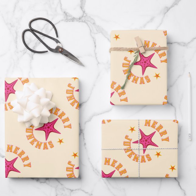 Feuille De Papier Cadeau Joyeux Motif de Noël tropical Junemas (Recto)