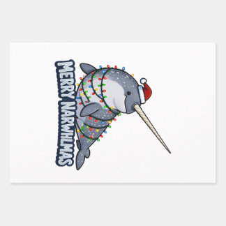 Feuille De Papier Cadeau Joyeux Narwhalmas Lumières de Noël de Narval Drôle