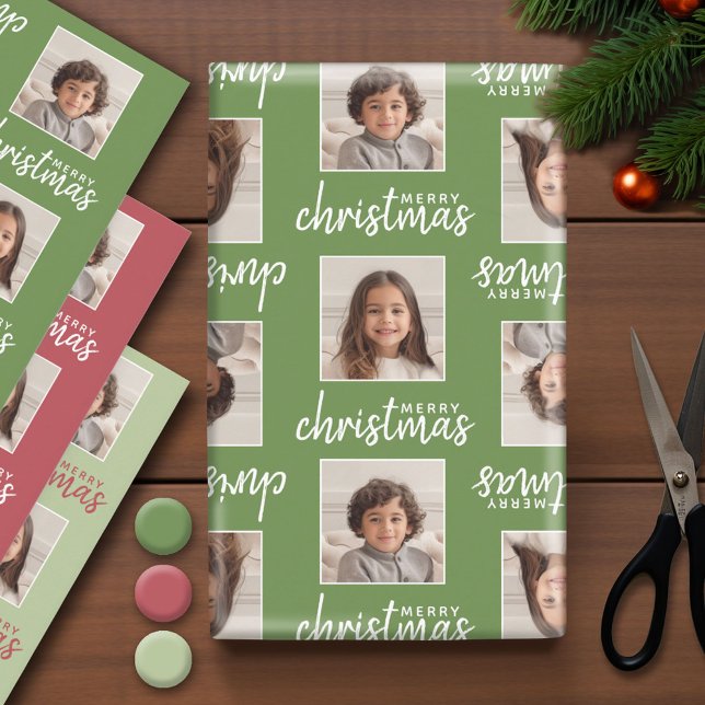 Feuille De Papier Cadeau Joyeux Noël - 2 Photos Carrés - 3 couleurs (Photo Wrapping Paper - Holiday and Christmas Theme)