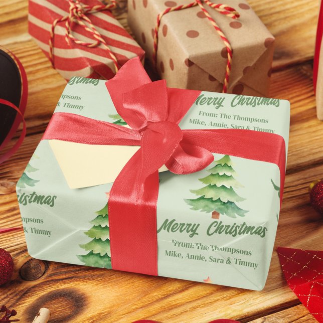 Feuille De Papier Cadeau Joyeux Noël aquarelle arbre personnalisé (Créateur téléchargé)