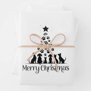 Feuille De Papier Cadeau Joyeux Noël Arbre Patte Amoureux des Chiens Amoure