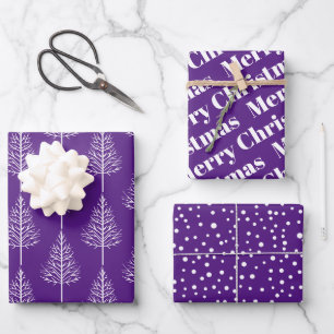 Feuille De Papier Cadeau Joyeux Noël, arbres, vacances violette pois