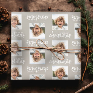 Feuille De Papier Cadeau Joyeux Noël avec un Carré Photo taupe