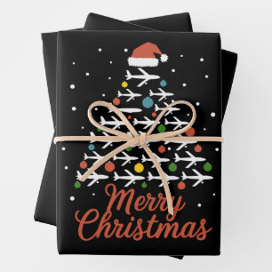 Feuille De Papier Cadeau Joyeux Noël Avion Vacances Arbre