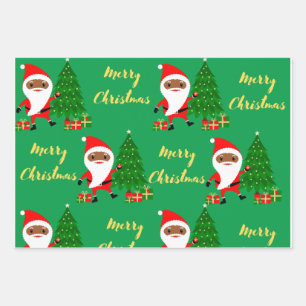 Feuille De Papier Cadeau Joyeux Noël Black Père Noël