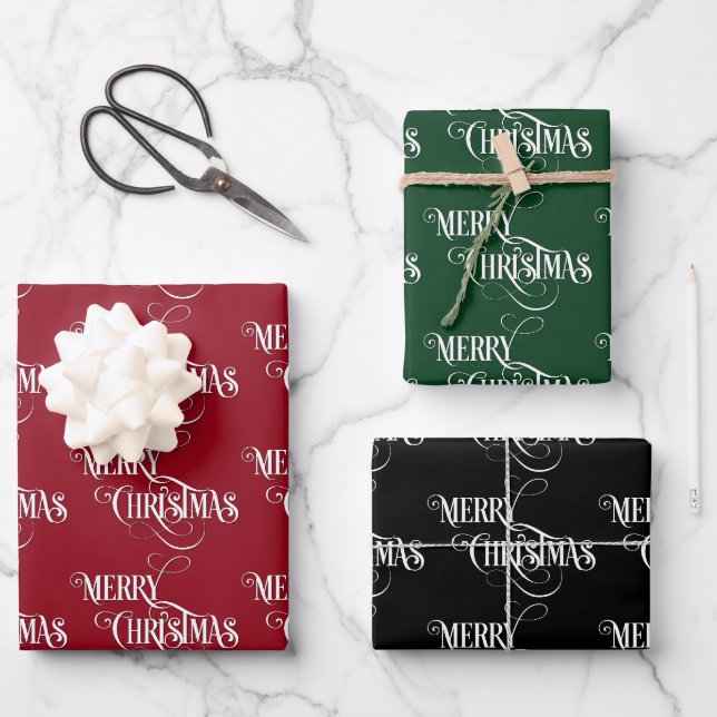 Feuille De Papier Cadeau Joyeux Noël Calligraphie (Recto)