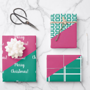 Feuille De Papier Cadeau Joyeux Noël chaud rose émeraude vert