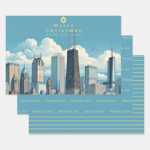 Feuille De Papier Cadeau Joyeux Noël Chicago Skyline Holiday