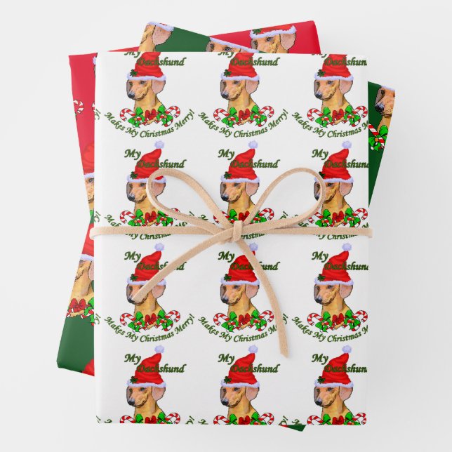 Feuille De Papier Cadeau Joyeux Noël Dachshund (En situation)