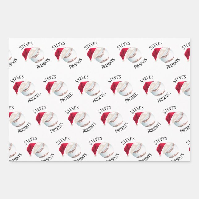 Feuille De Papier Cadeau Joyeux Noël de baseball personnalisé (Devant)