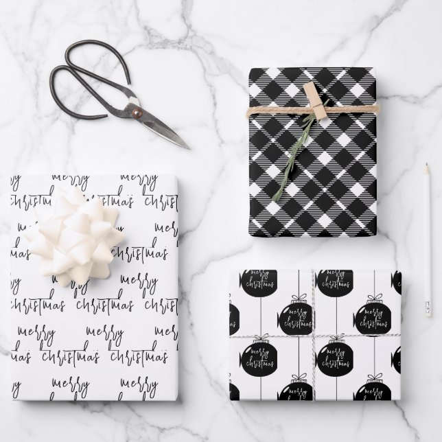 Feuille De Papier Cadeau Joyeux Noël de Noël moderne (Recto)