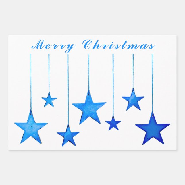 Feuille De Papier Cadeau Joyeux Noël étoile bleue Décor avec texte (Devant 2)