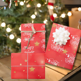 Feuille De Papier Cadeau Joyeux Noël étoilé rouge