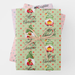 Feuille De Papier Cadeau Joyeux Noël Gnomes Et Points
