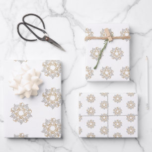 Feuille De Papier Cadeau Joyeux Noël Gold & Silver Star, Blanc