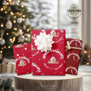 Feuille De Papier Cadeau Joyeux Noël Graffiti Courbé Rouge Moderne