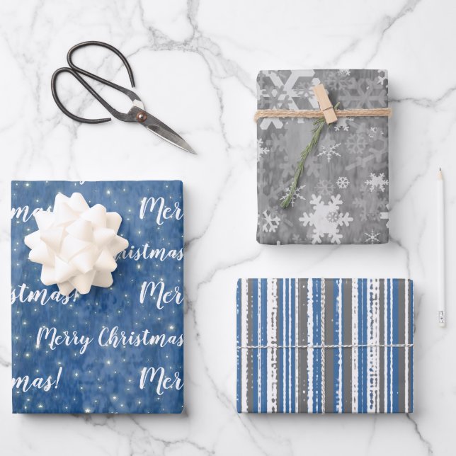 Feuille De Papier Cadeau Joyeux Noël gris gris hiver (Recto)