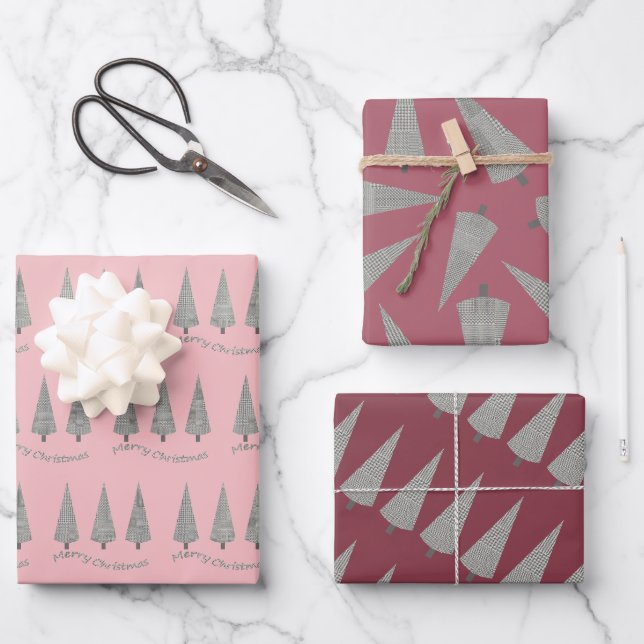Feuille De Papier Cadeau Joyeux Noël Houndstooth Arbre Motif Enveloppement (Recto)