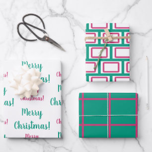 Feuille De Papier Cadeau Joyeux Noël Magenta Hot Pink Emerald Green