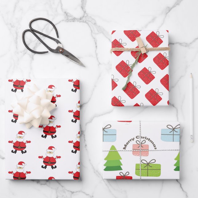 Feuille De Papier Cadeau Joyeux Noël mignon Red Père Noël (Recto)