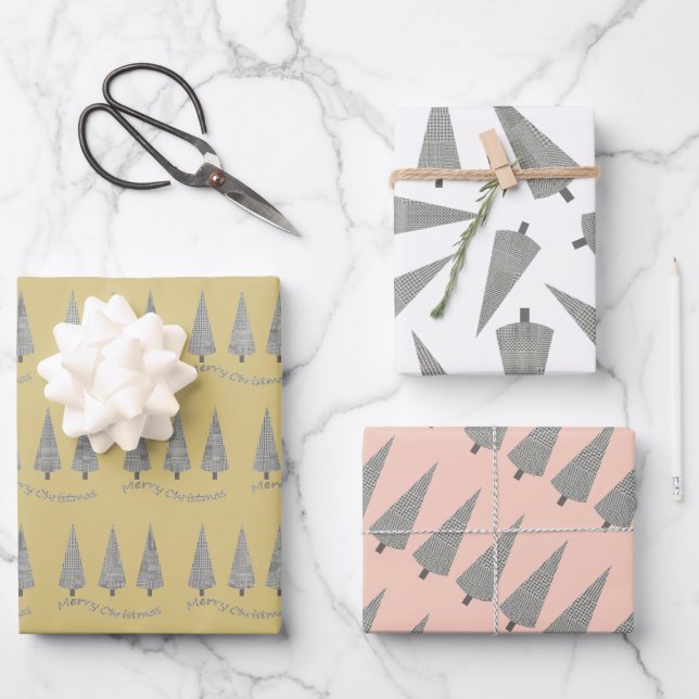 Feuille De Papier Cadeau Joyeux Noël Motif de l'arbre Houndstooth (Recto)