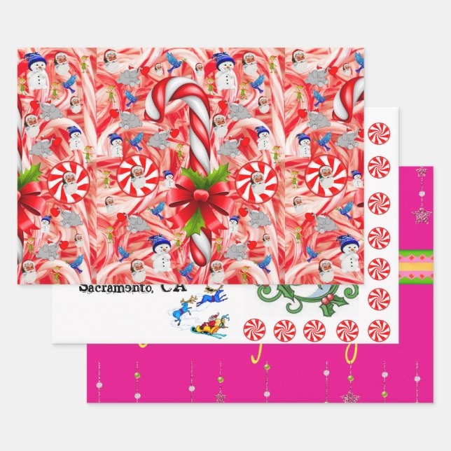 Feuille De Papier Cadeau Joyeux Noël Pepperment Père Noël (Lot)