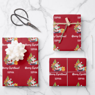 Feuille De Papier Cadeau Joyeux Noël Père Noël Arbre Cadeaux Personnaliser 
