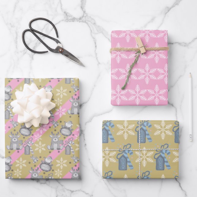 Feuille De Papier Cadeau Joyeux Noël Père Noël Sucre de canne Reindeer (Recto)