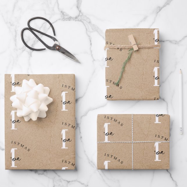 Feuille De Papier Cadeau Joyeux Noël personnalisé Kraft Monogramme (Recto)