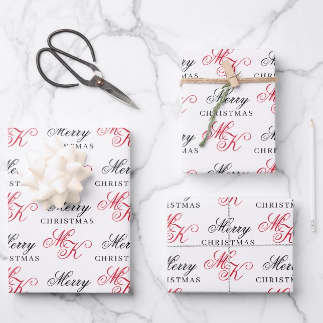 Feuille De Papier Cadeau Joyeux Noël Personnalisé Monogramme Initiales Noël (Recto)
