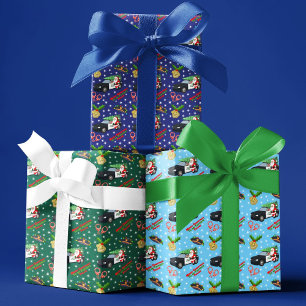 Feuille De Papier Cadeau Joyeux Noël Policier Santa Voiture de Police